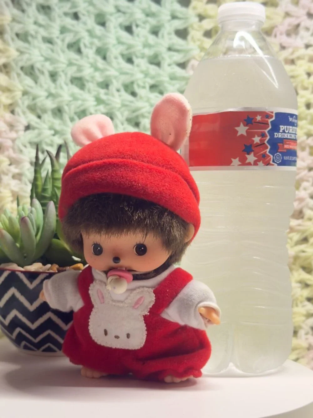 Sekiguchi Bebichhichi Monchhichi Baby Bunny Rabbit Pacifier Red Costume Doll 5